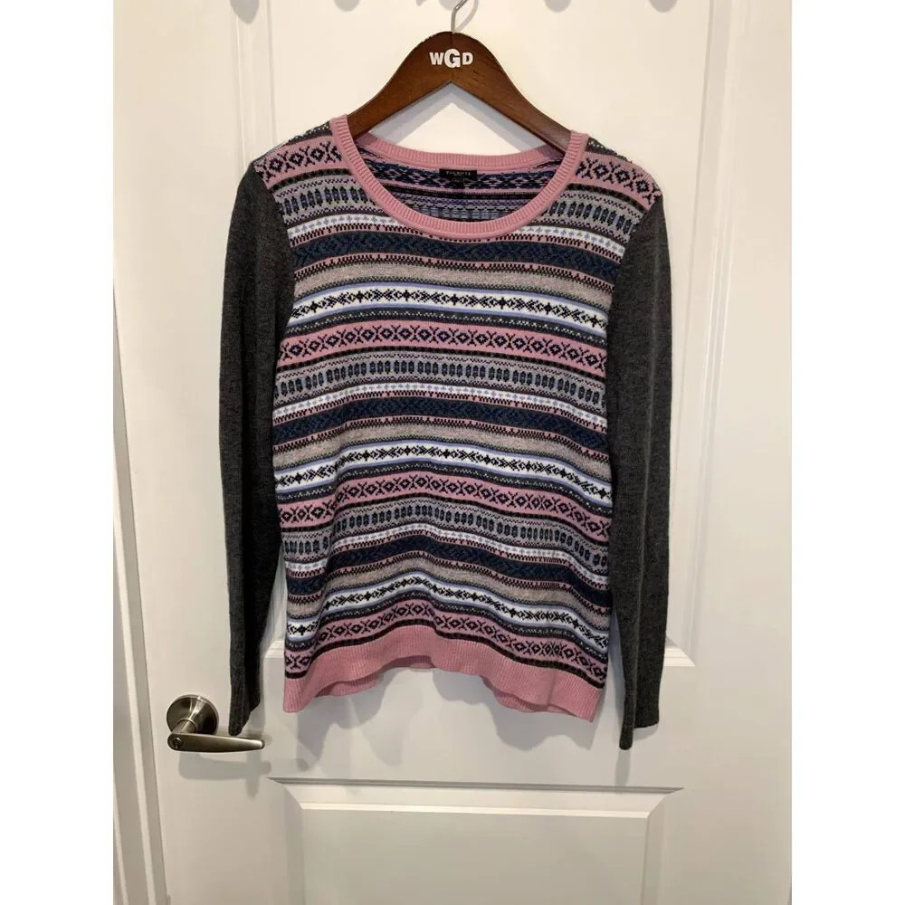 Talbots Fair Isle Sweater Crewneck Pullover Lambswool Knit Wool Women Size LP